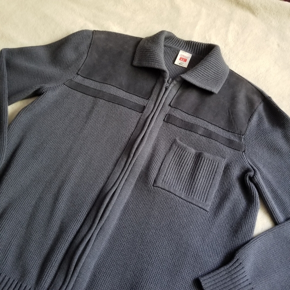 80s Vintage ST. MICHAEL Suede Accent Zip-up Cardigan Sweater Size 42 / XL - Picture 5 of 15